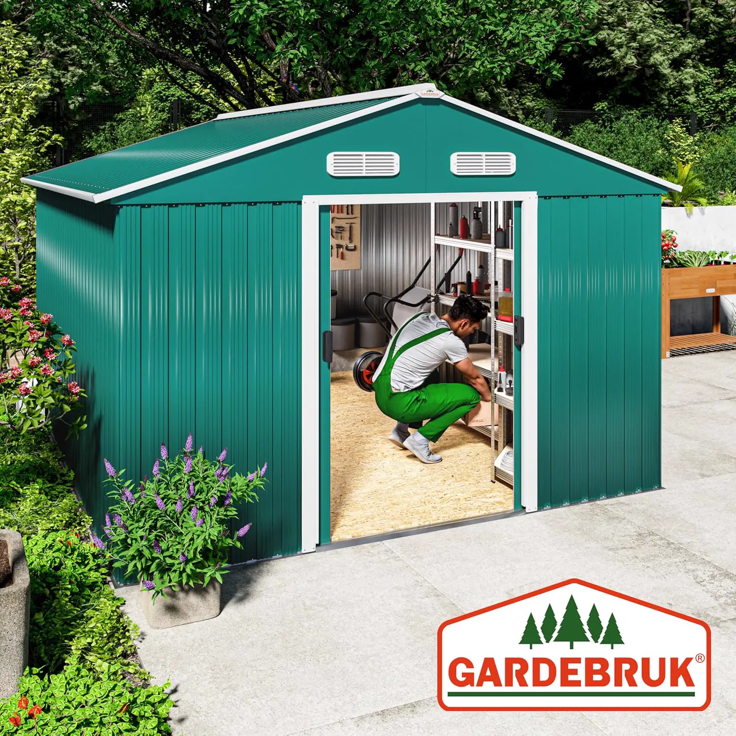 Abri de jardin en métal en acier vert 8m² vue 5