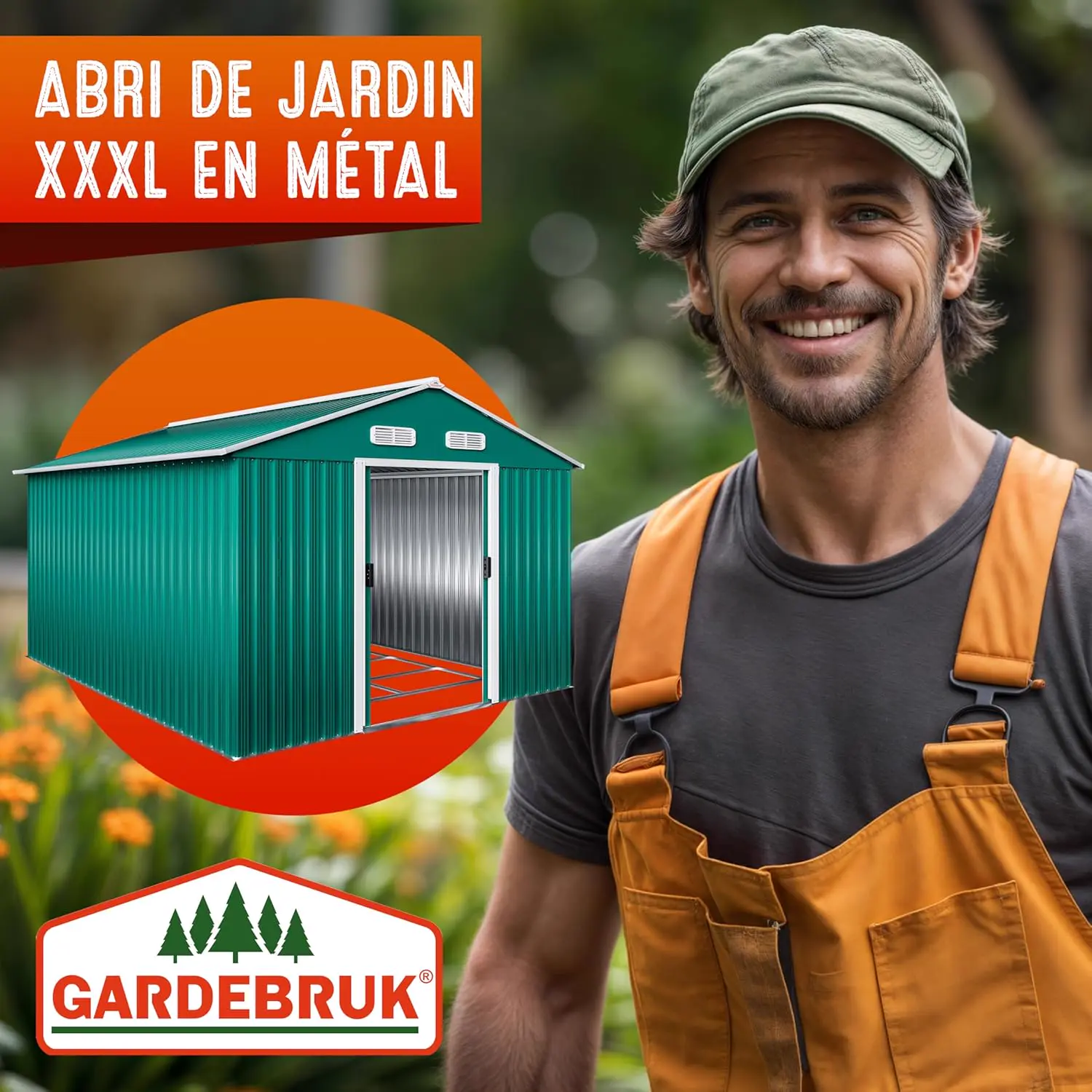 Abri de jardin en métal en acier vert 8m² vue 7