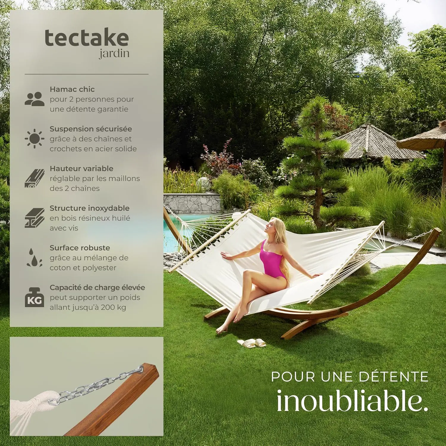 Fauteuils suspendus 2 places en bois 150 x 124 cm vue 2