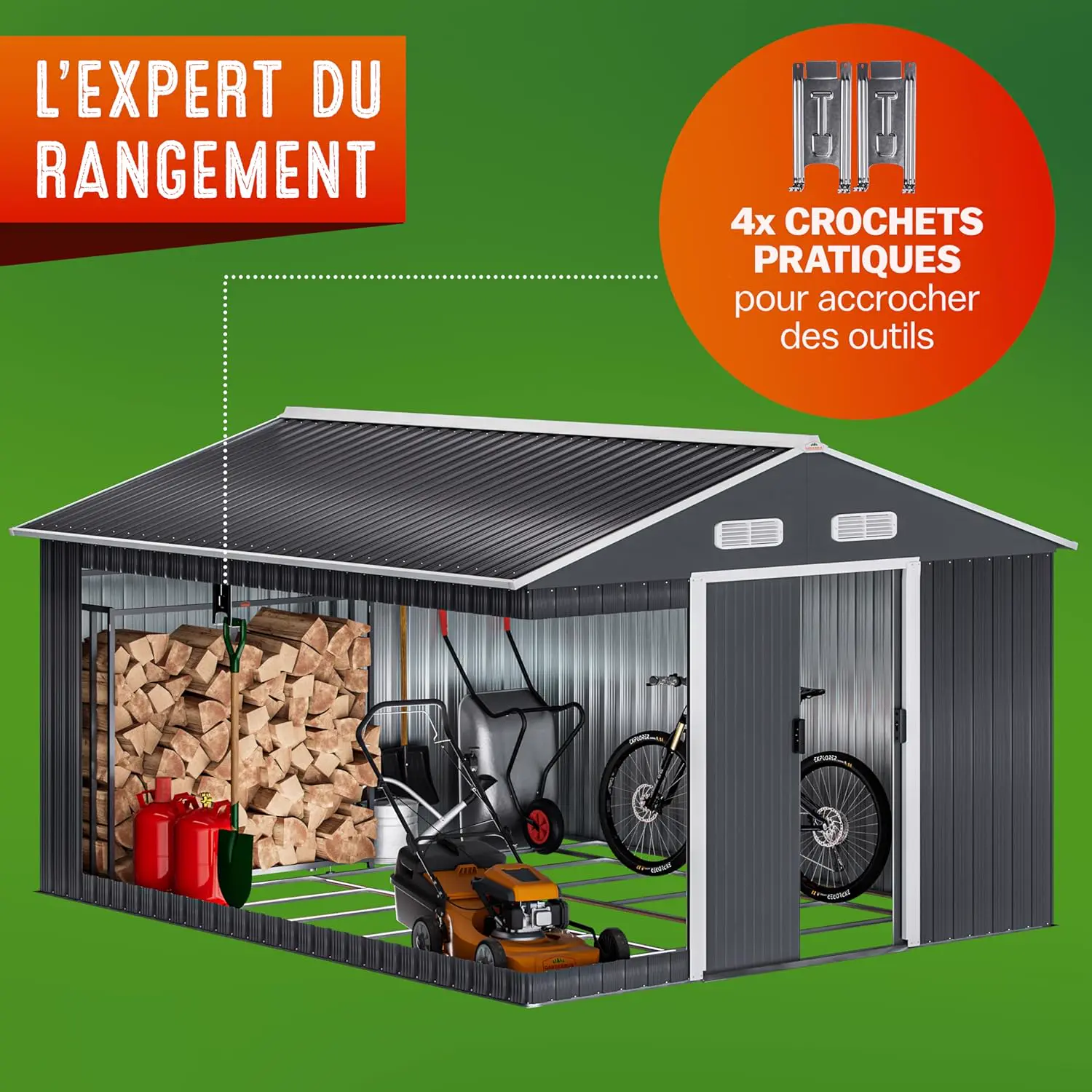 Abri de jardin en bois en acier anthracite 8m² vue 2