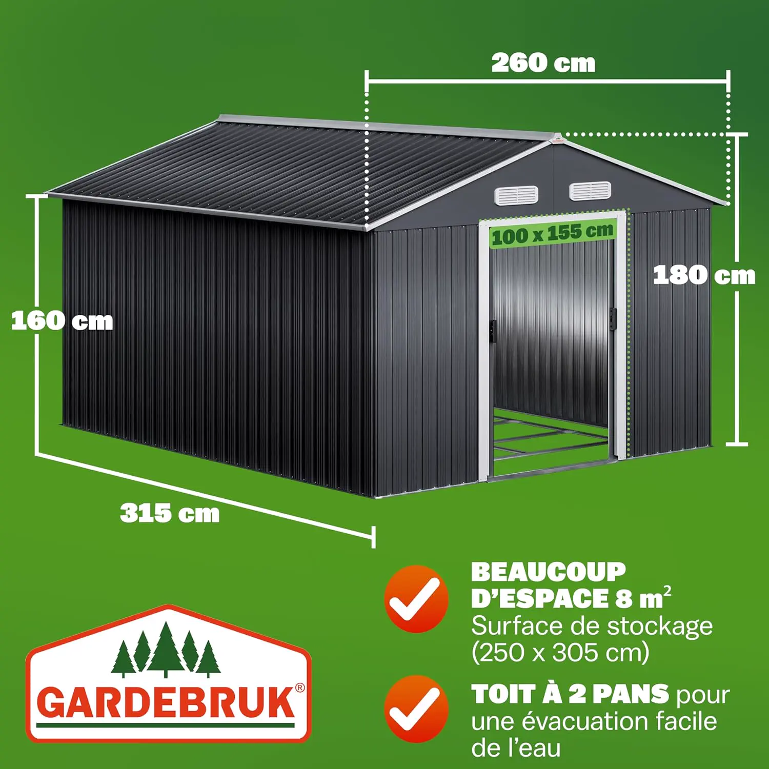 Abri de jardin en bois en acier anthracite 8m² vue 3