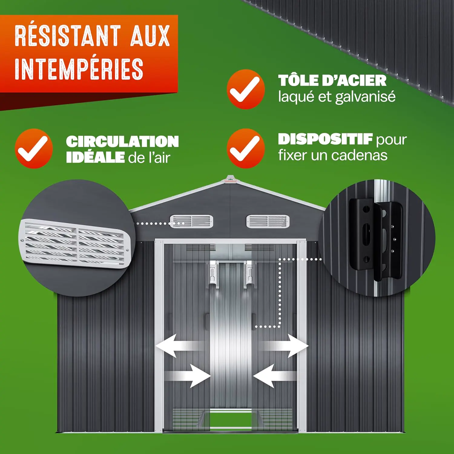 Abri de jardin en bois en acier anthracite 8m² vue 4