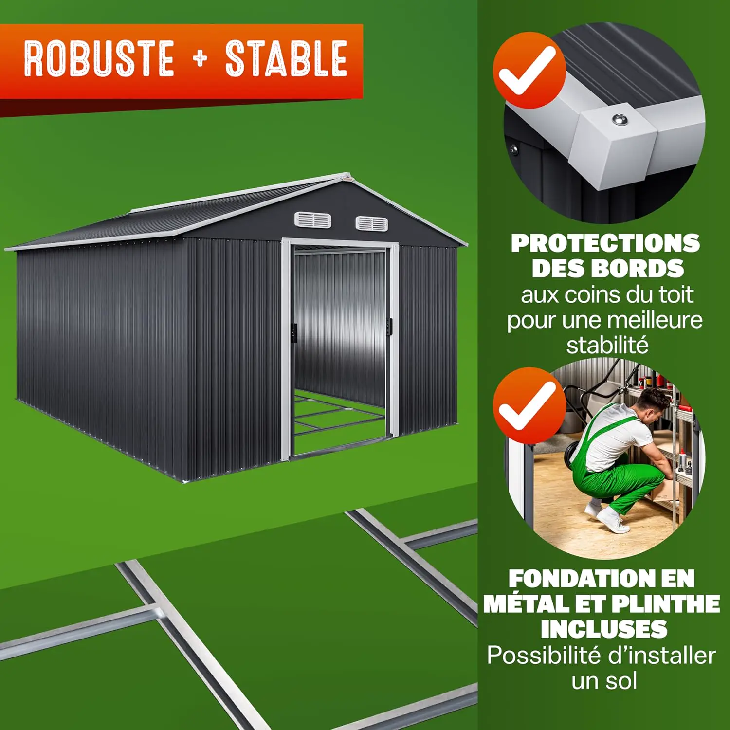 Abri de jardin en bois en acier anthracite 8m² vue 5