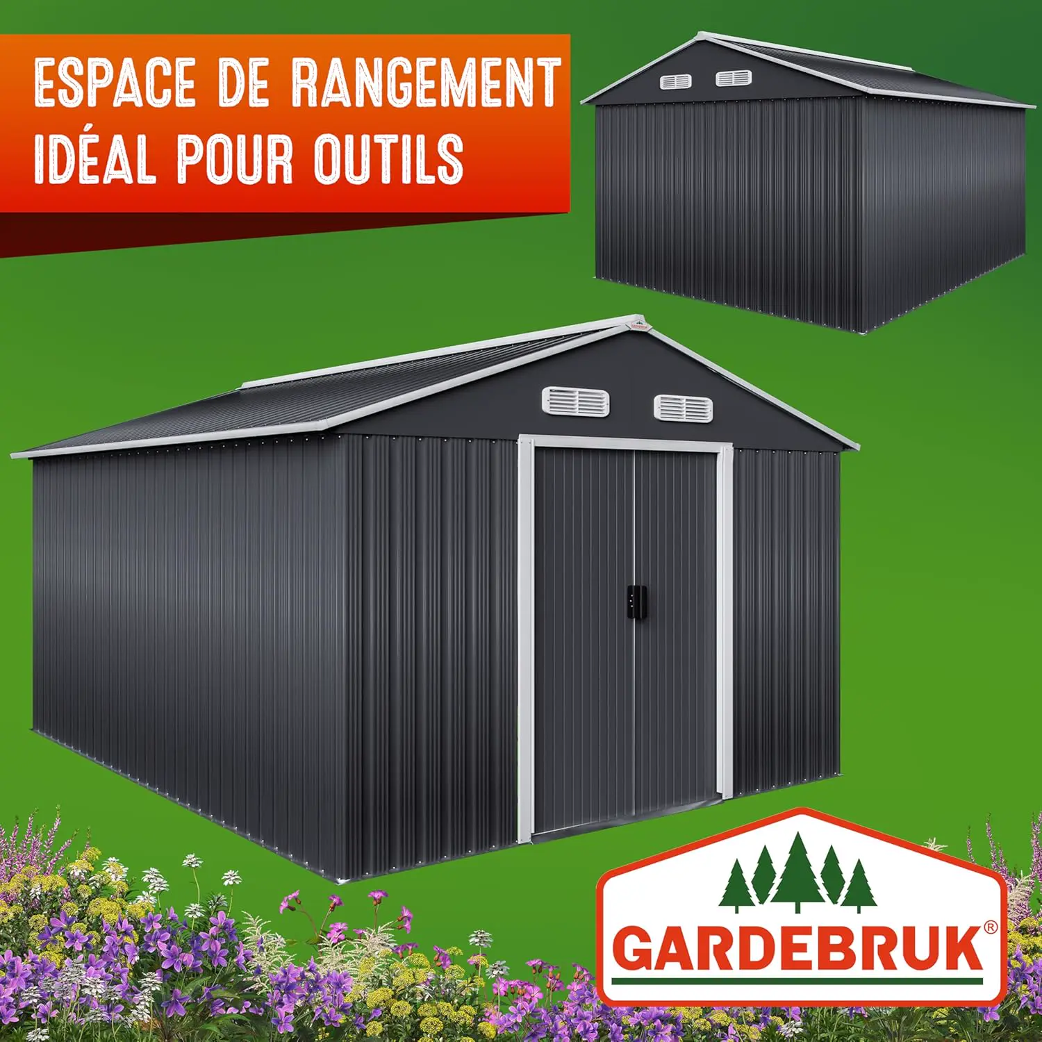 Abri de jardin en bois en acier anthracite 8m² vue 7