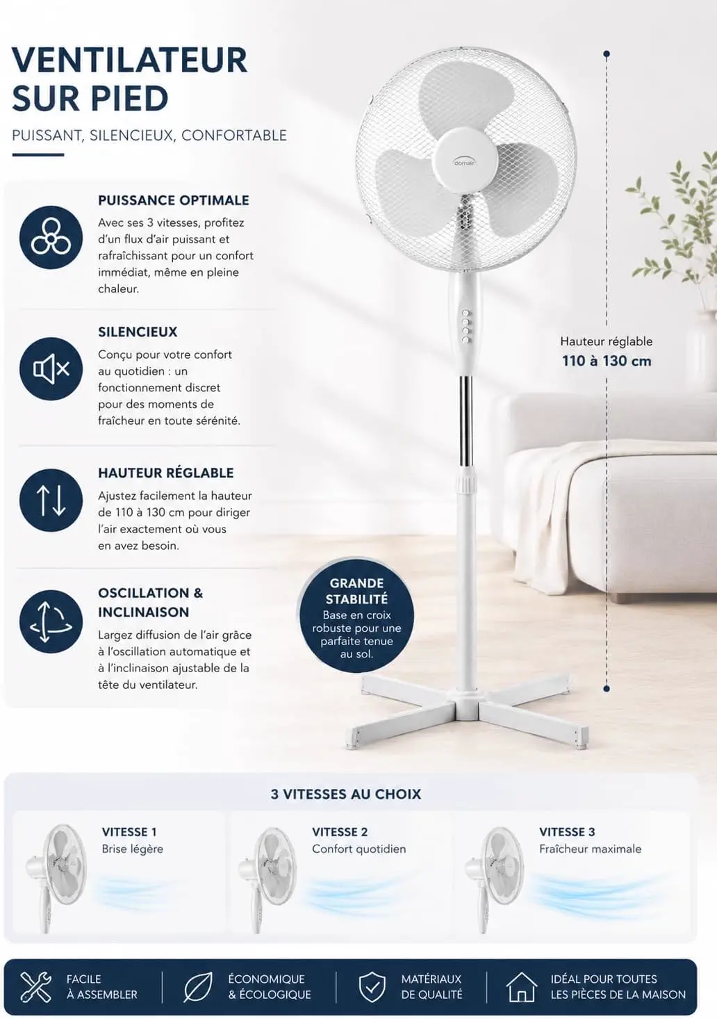 Ventilateur blanc 50 x 125 cm vue 5
