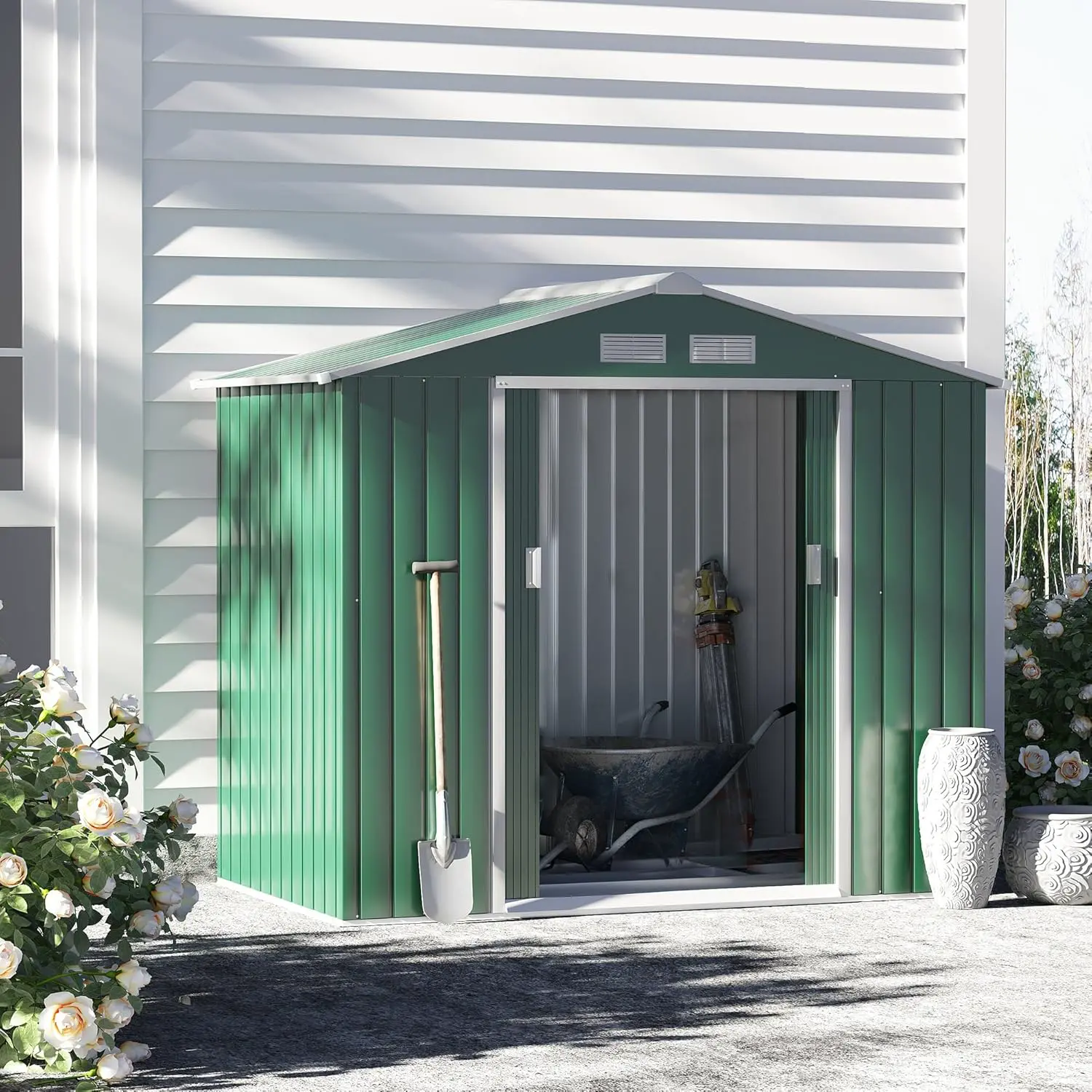 Abri de jardin en métal en acier vert 2,77 m² vue 2
