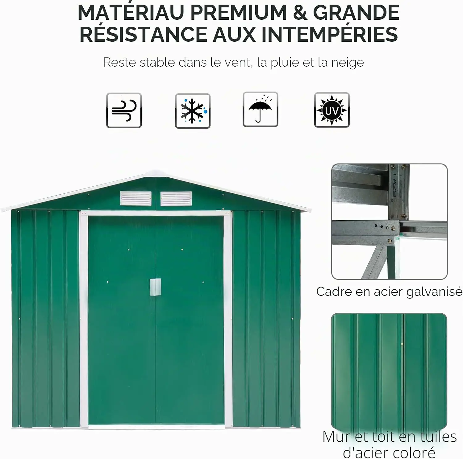 Abri de jardin en métal en acier vert 2,77 m² vue 3