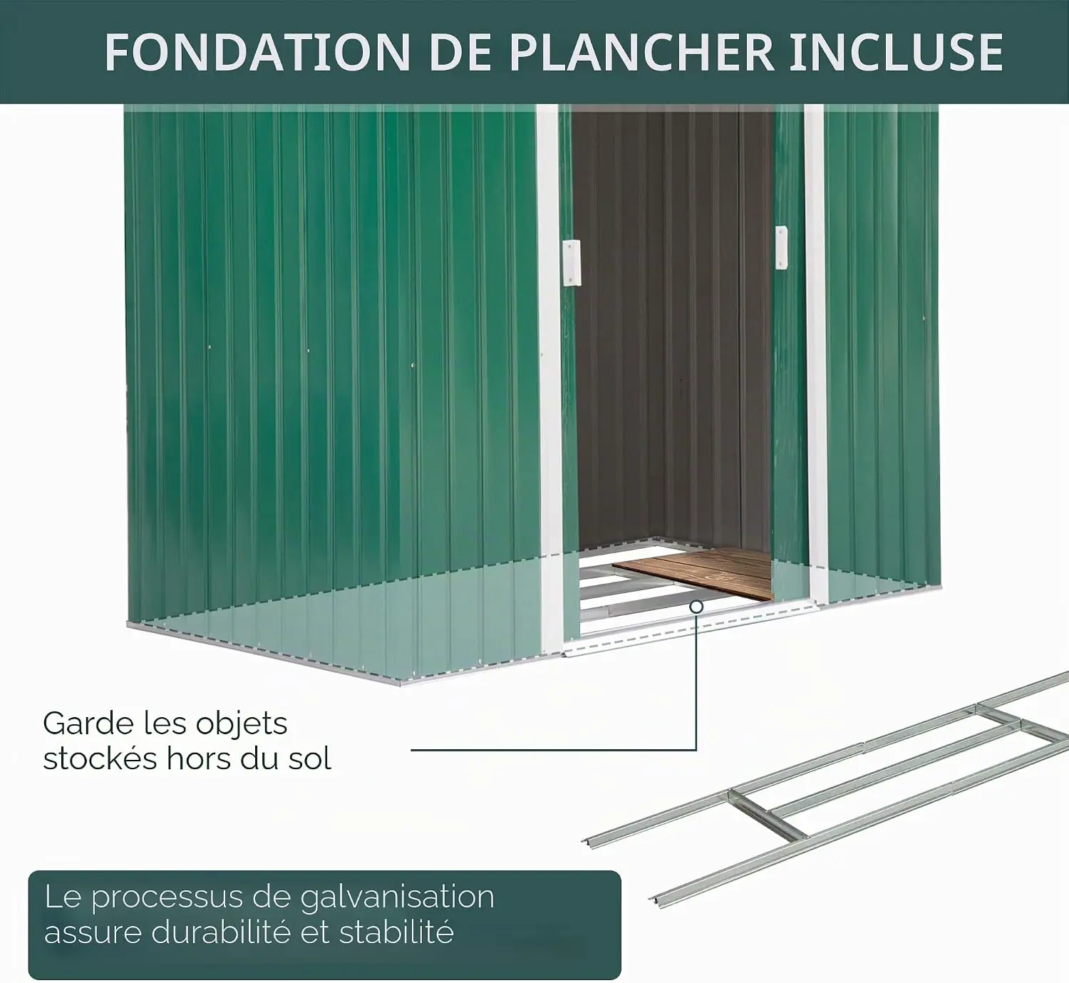 Abri de jardin en métal en acier vert 2,77 m² vue 7