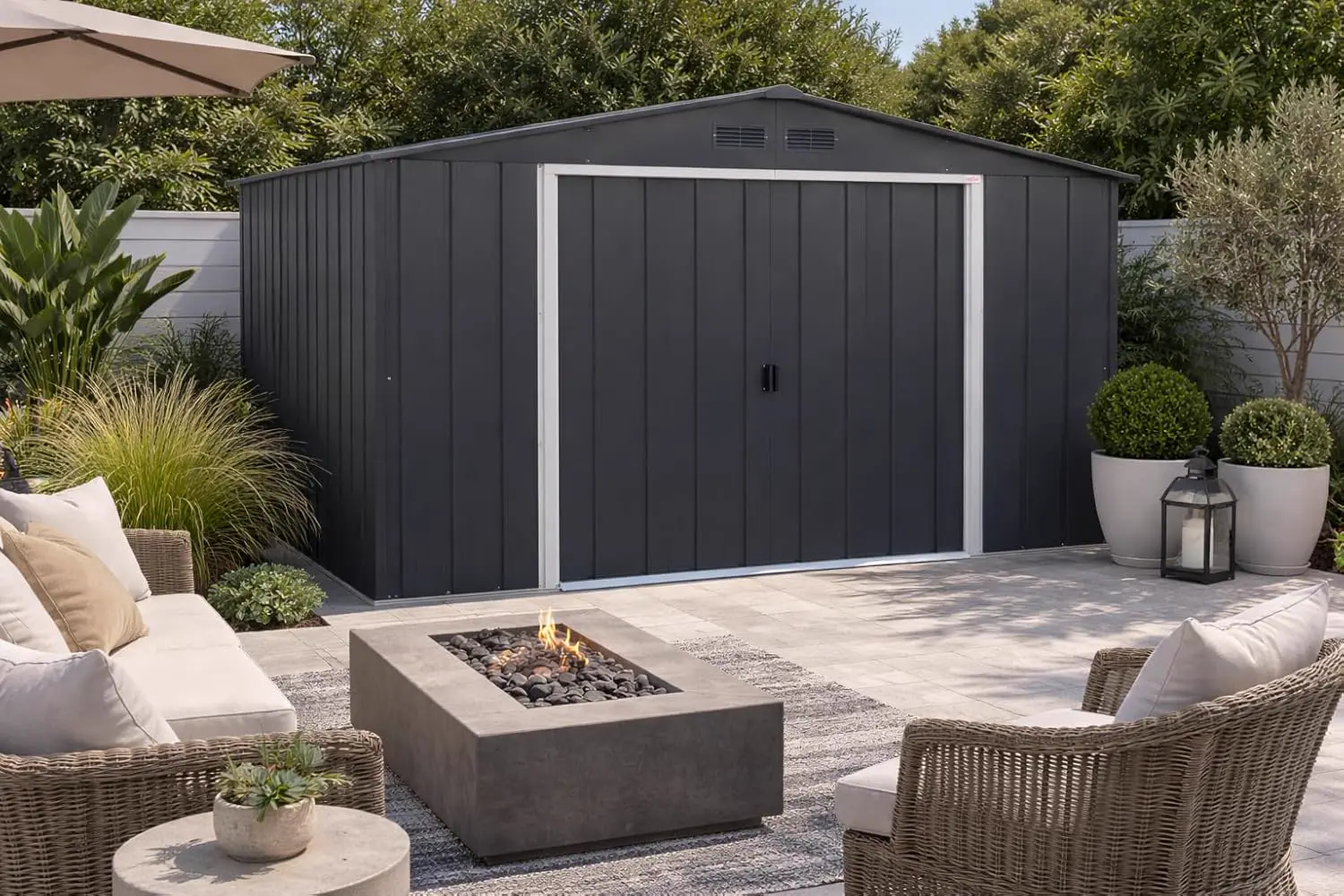 Abri de jardin en métal en acier anthracite 9,16 m² vue 2