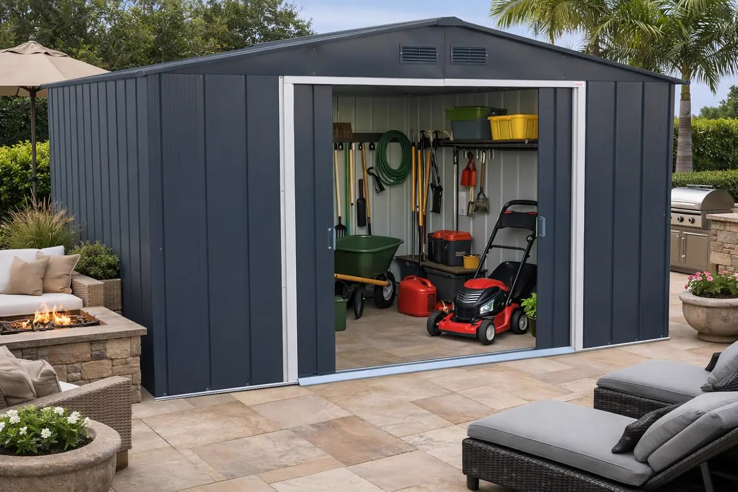 Abri de jardin en métal en acier anthracite 9,16 m² vue 3