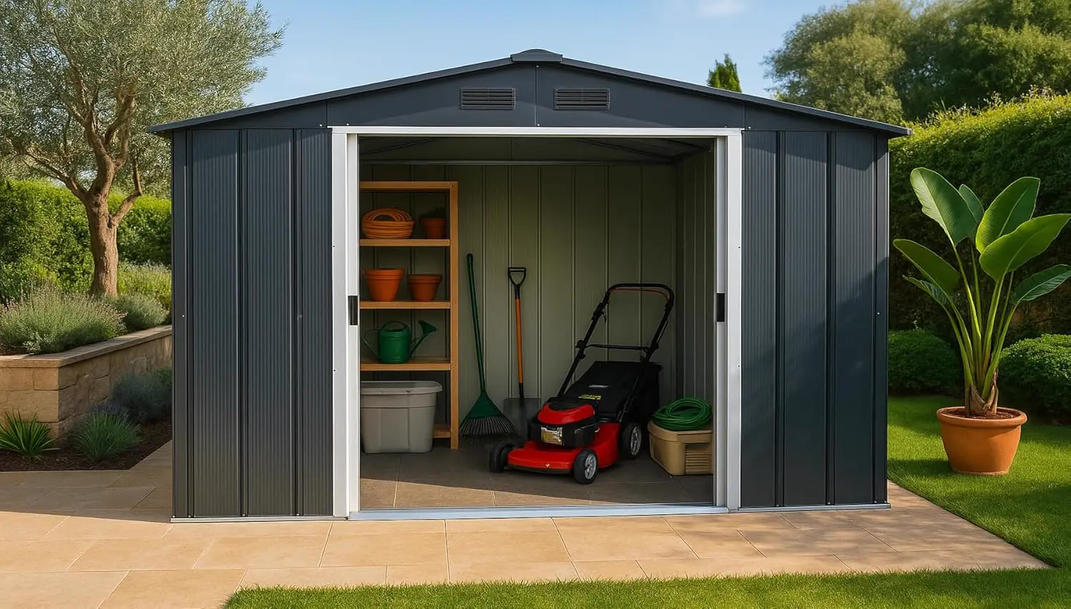 Abri de jardin en métal en acier anthracite 9,16 m² vue 4