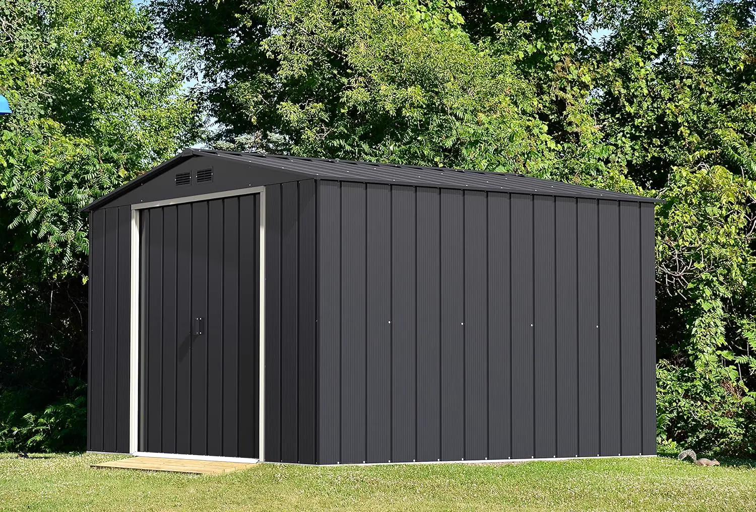 Abri de jardin en métal en acier anthracite 9,16 m² vue 10
