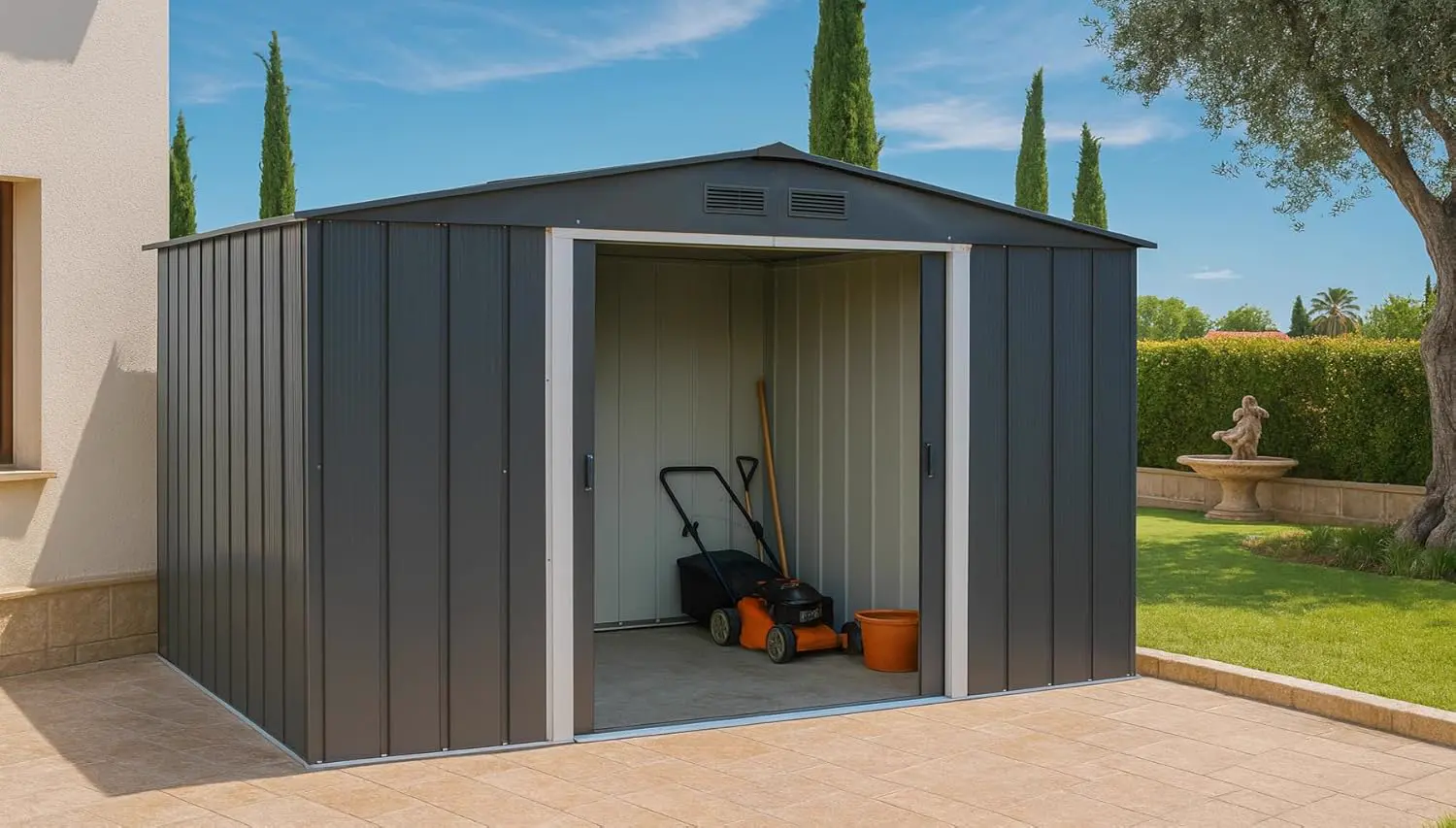 Abri de jardin en métal en acier anthracite 9,16 m² vue 11