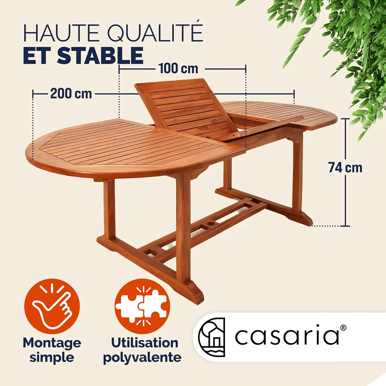 Table de jardin 8 places en bois 100 x 74 cm vue 3