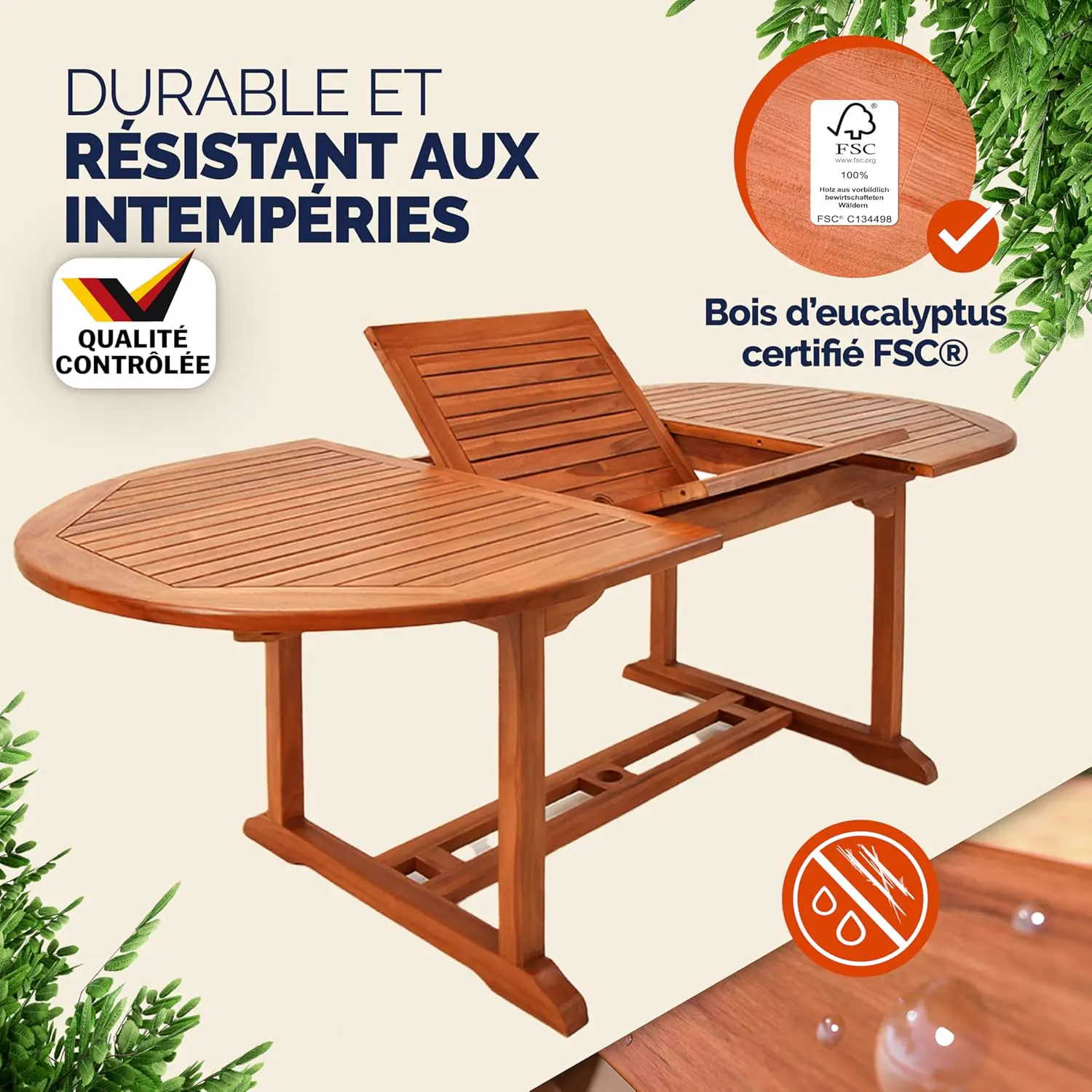 Table de jardin 8 places en bois 100 x 74 cm vue 6