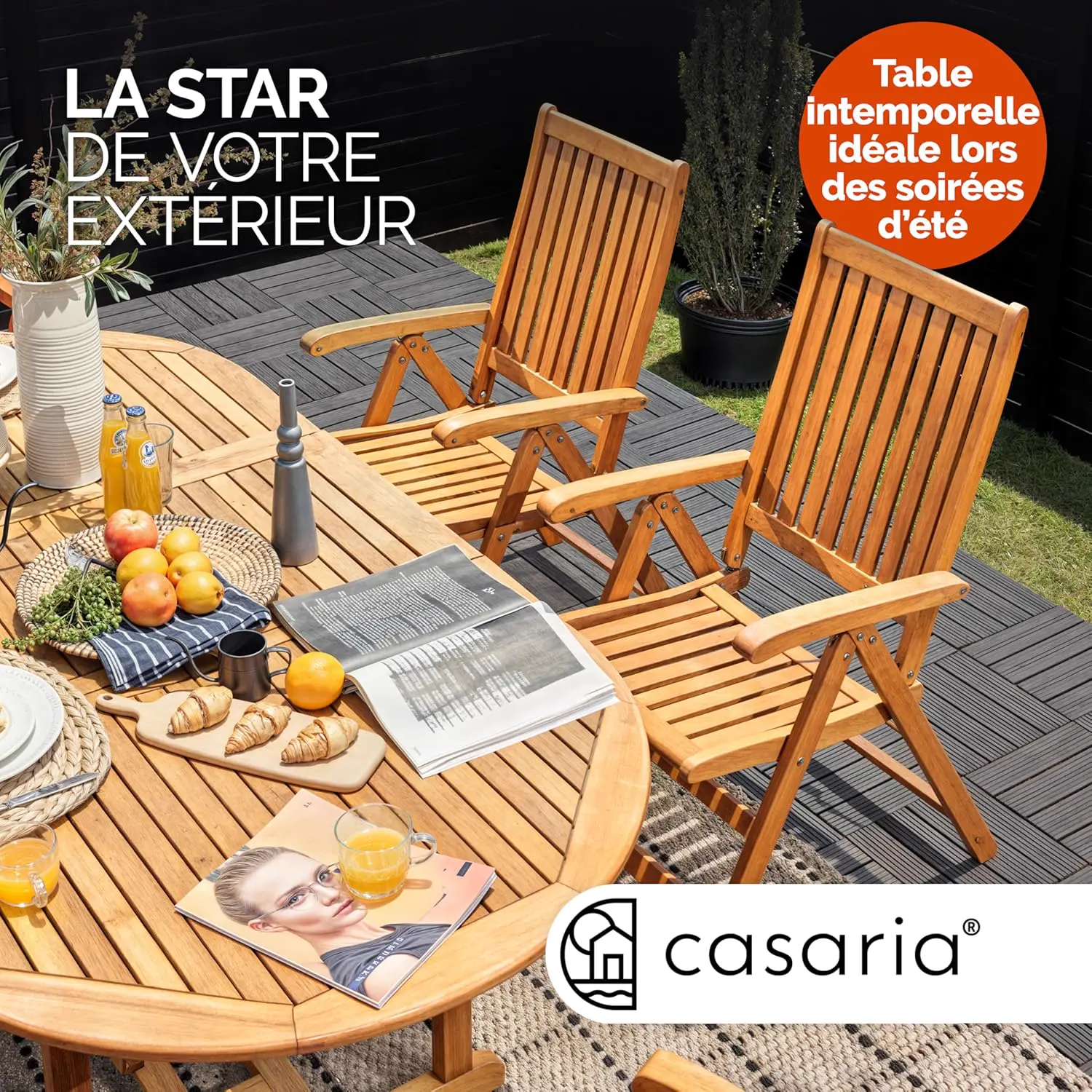 Table de jardin 8 places en bois 100 x 74 cm vue 8