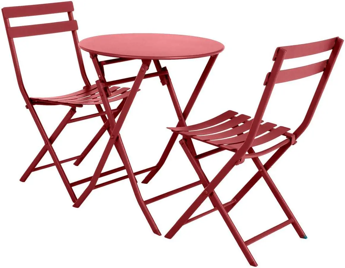 Table de jardin 2 places en acier rouge 60 x 60 vue 4