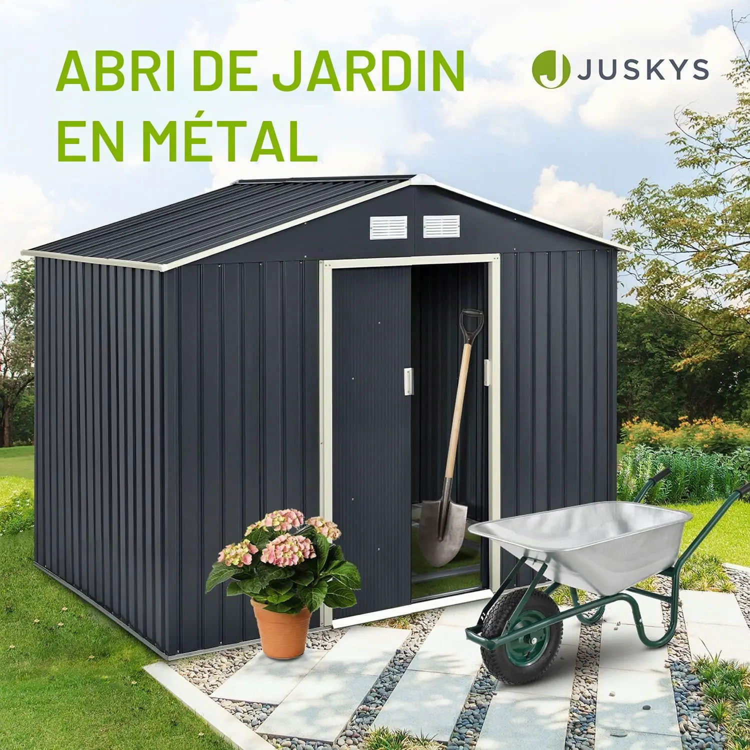 Abri de jardin en métal en acier gris 9 m² vue 2