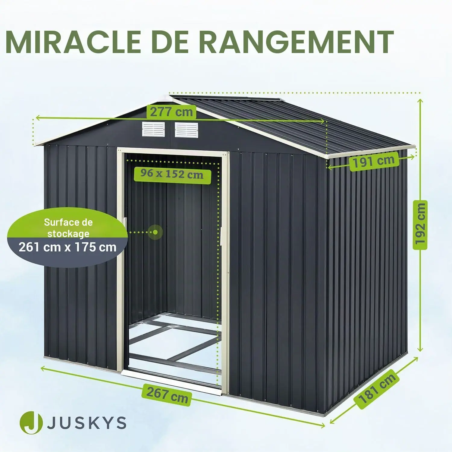 Abri de jardin en métal en acier gris 9 m² vue 4