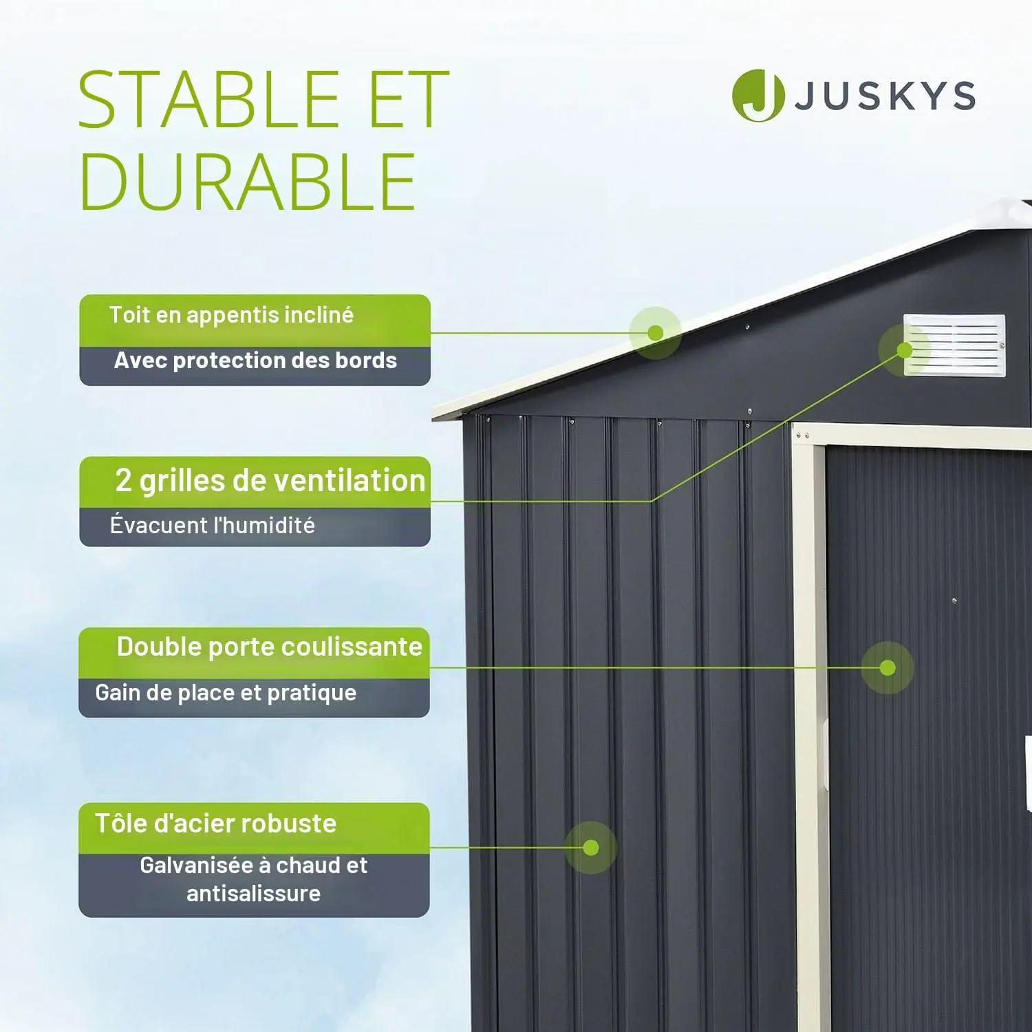 Abri de jardin en métal en acier gris 9 m² vue 5