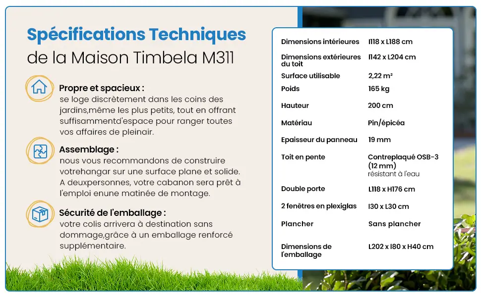 Abri de jardin en bois en bois gris 2,22 m² — contenu détaillé 4