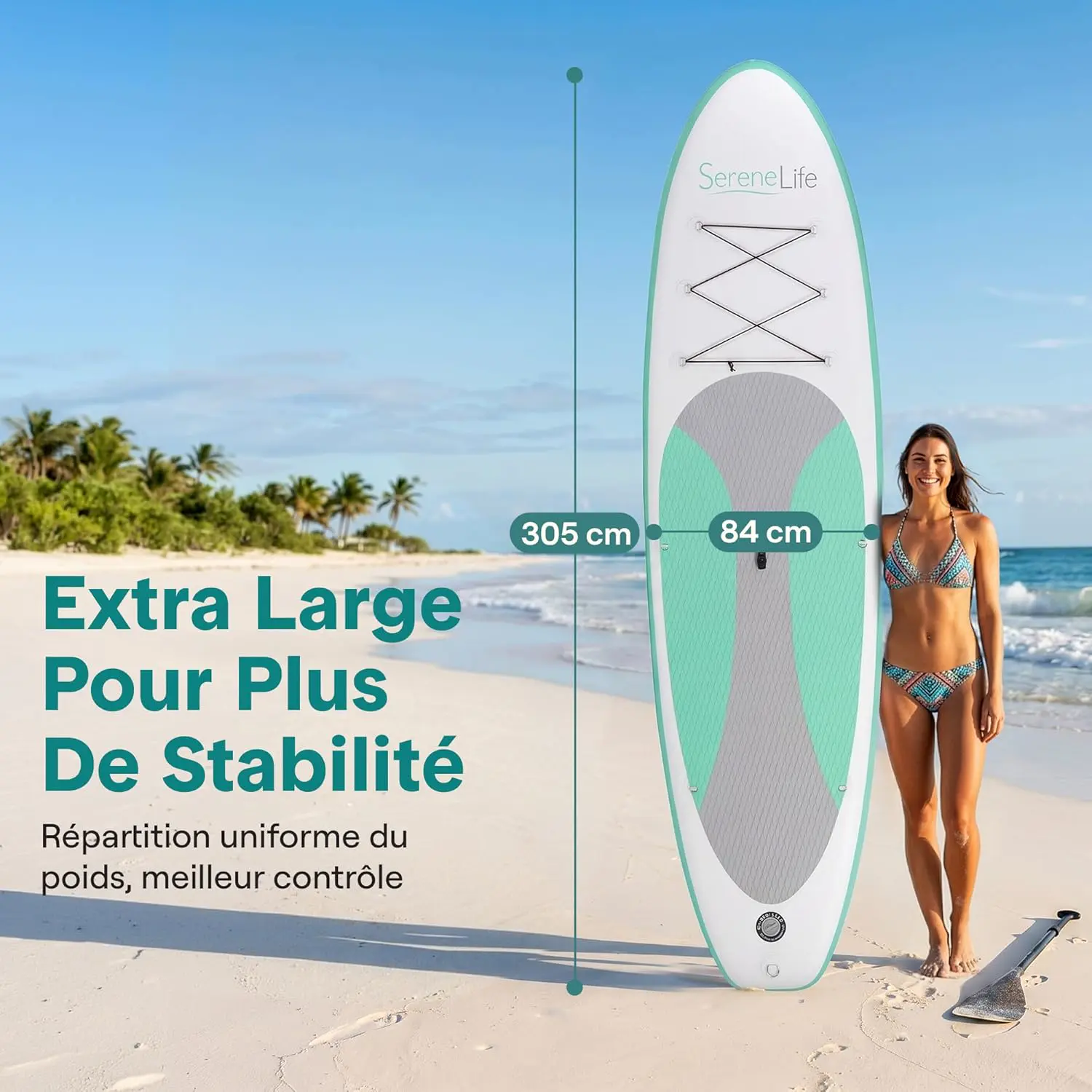 Paddle gonflable en aluminium vert vue 3