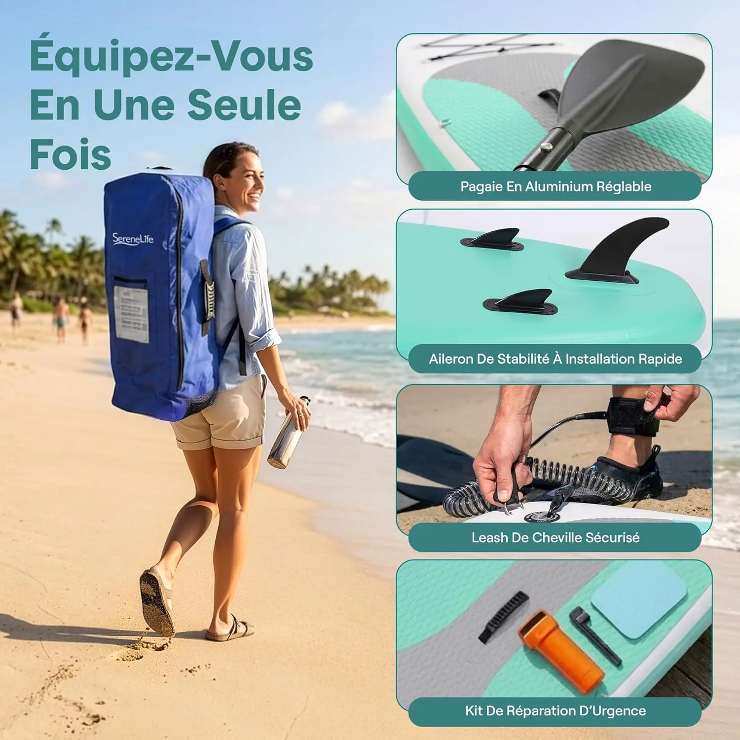 Paddle gonflable en aluminium vert vue 8