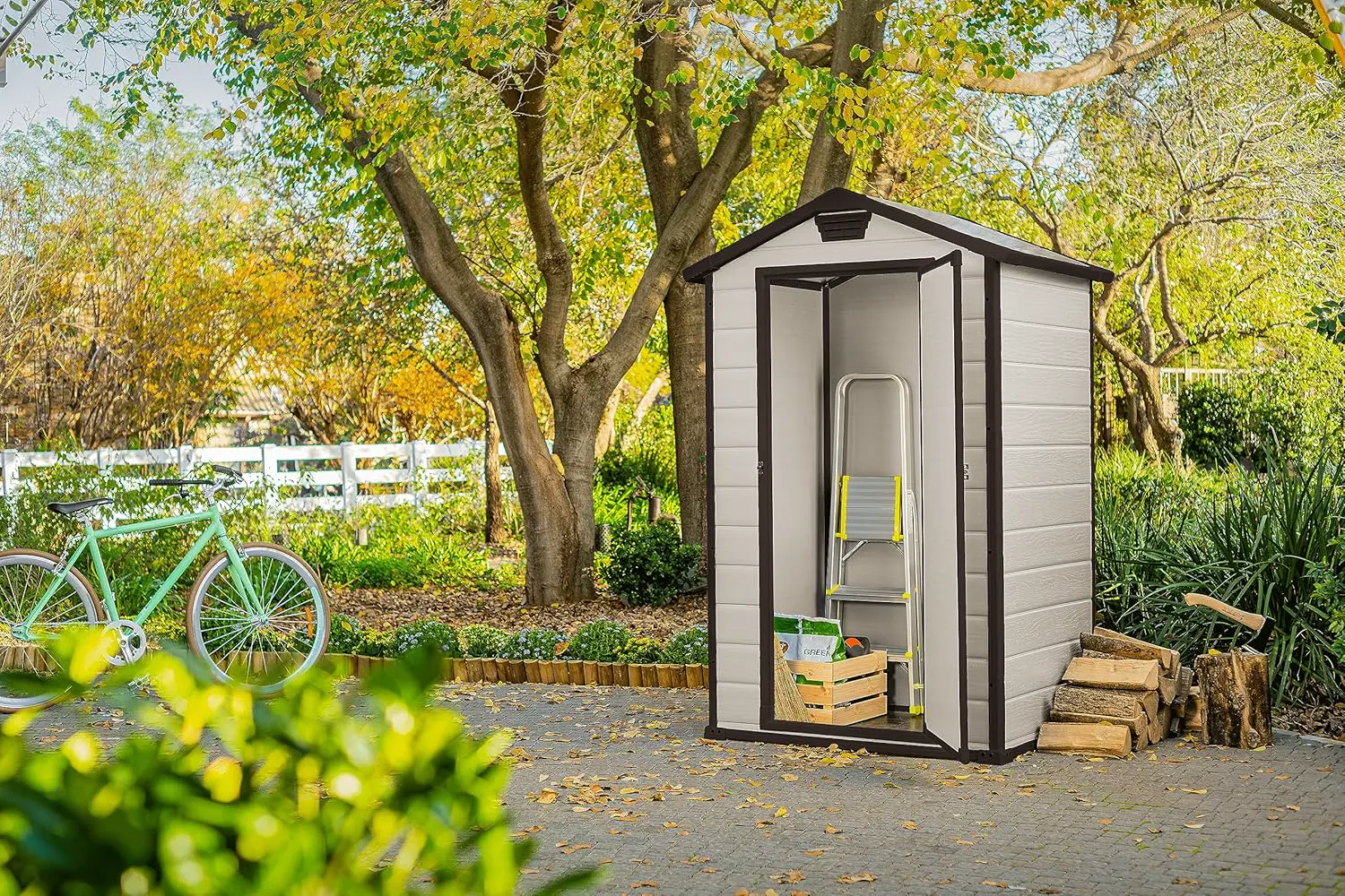 Abri de jardin en résine en bois beige 1,1 m² vue 4