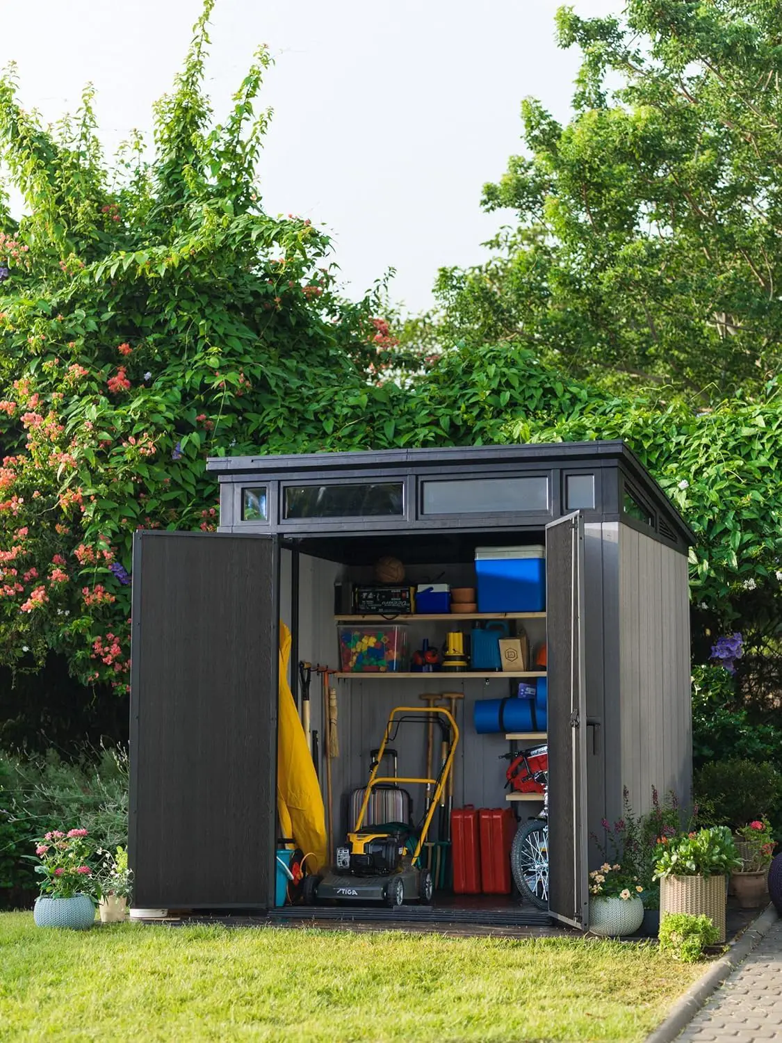 Abri de jardin en résine en résine gris 4,7 m² vue 8
