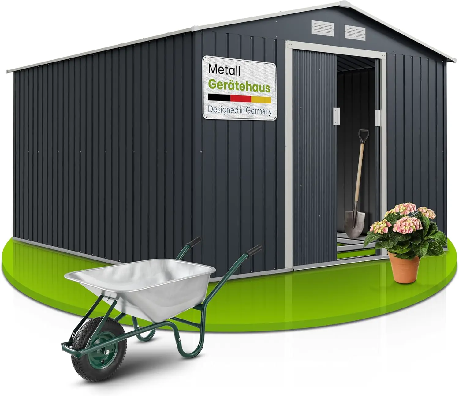Juskys Abri à Outils en métal de 8,9m² avec Toit en Pente