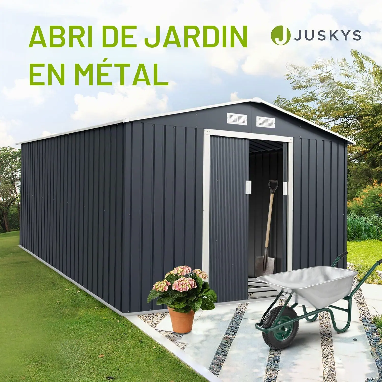 Abri de jardin en métal en métal anthracite 8,9m² vue 2