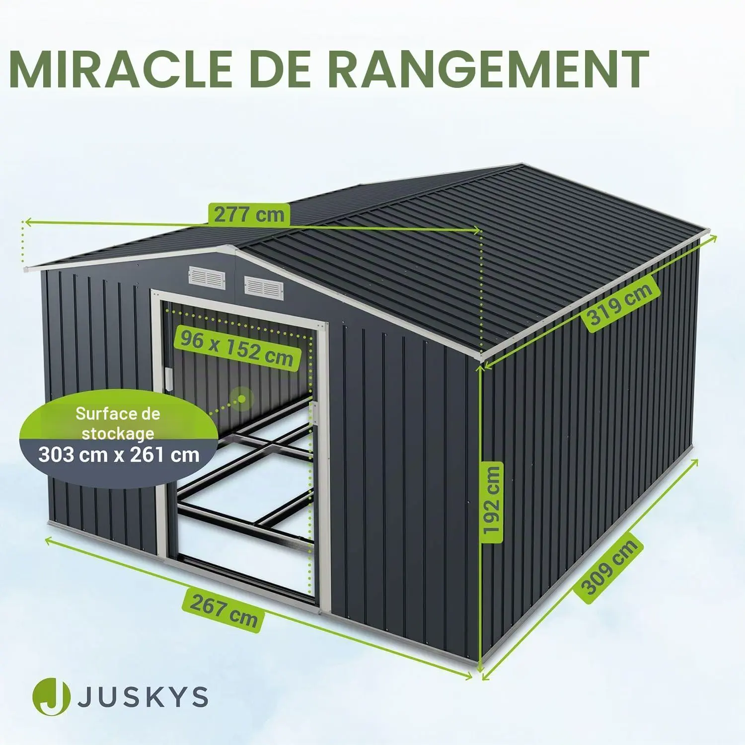 Abri de jardin en métal en métal anthracite 8,9m² vue 4