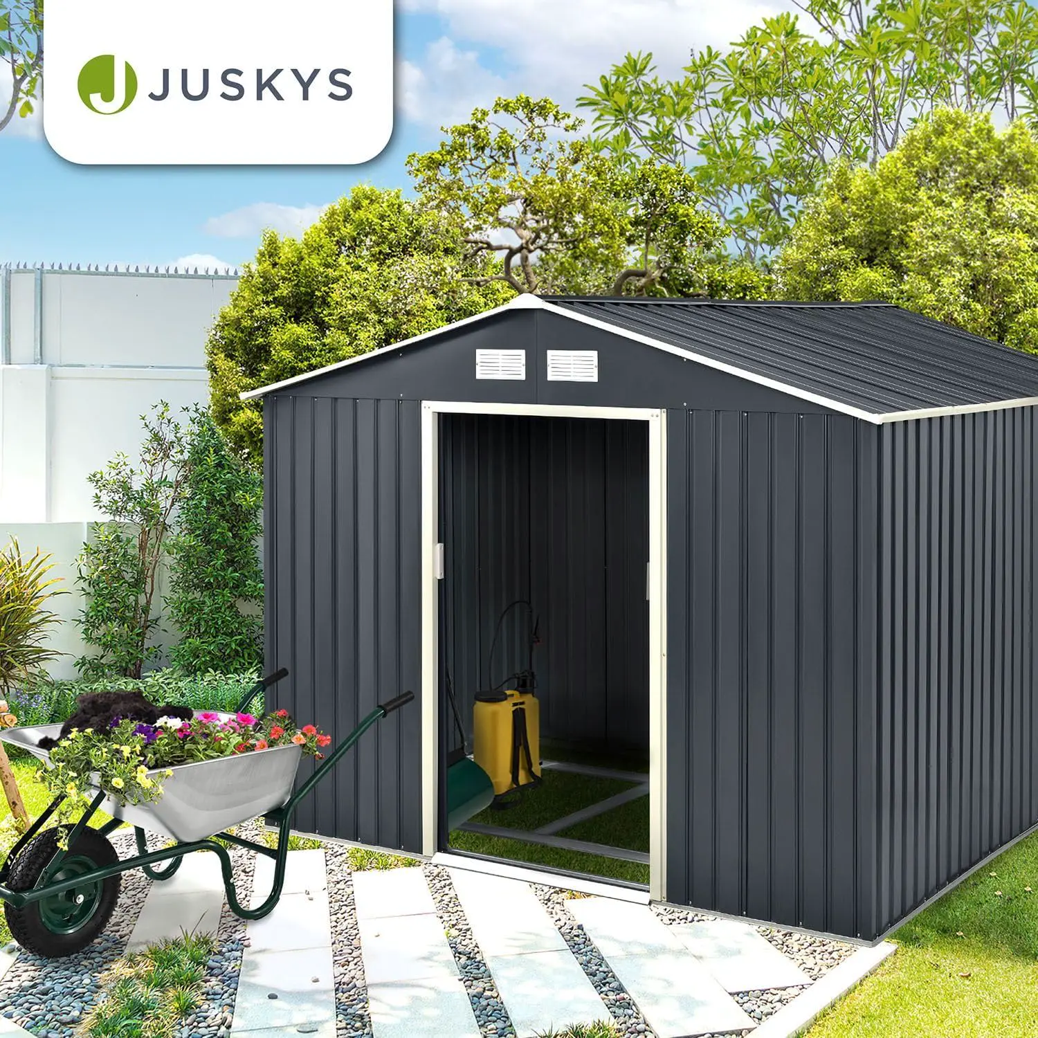 Abri de jardin en métal en métal anthracite 8,9m² vue 7