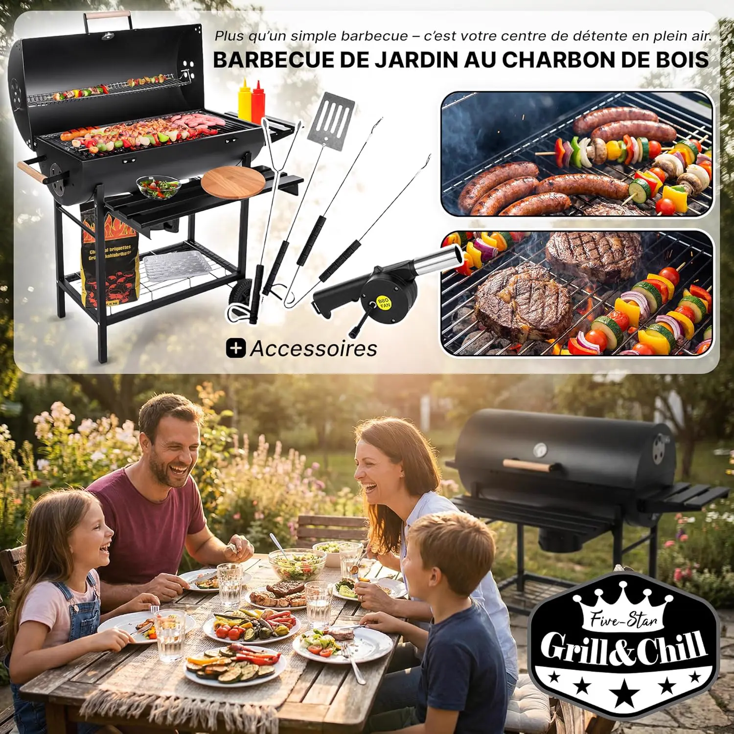 Barbecue à charbon en acier 71 × 35 cm vue 2