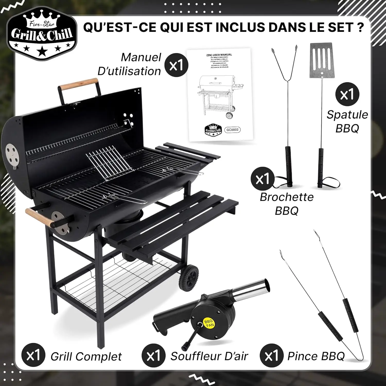 Barbecue à charbon en acier 71 × 35 cm vue 3