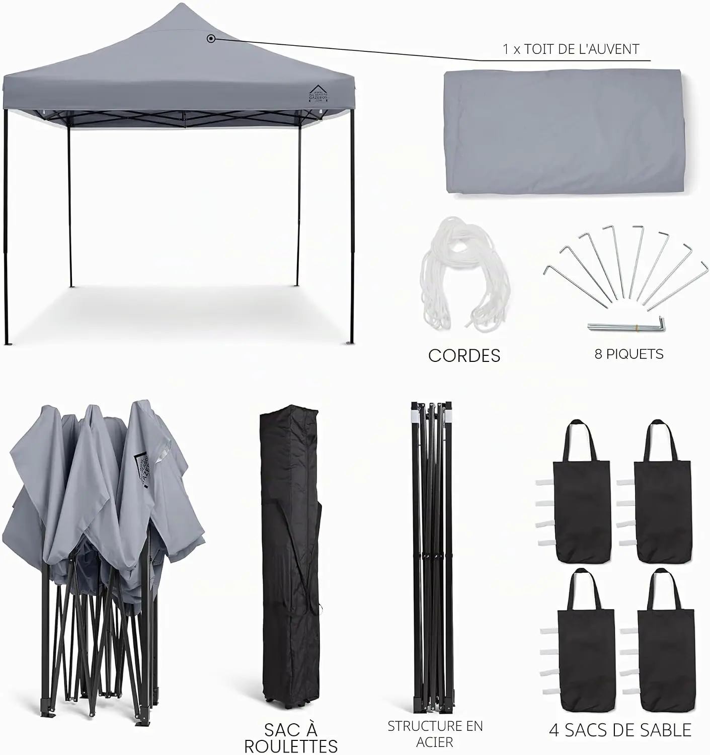Tonnelle en métal gris 3 x 3 m vue 2