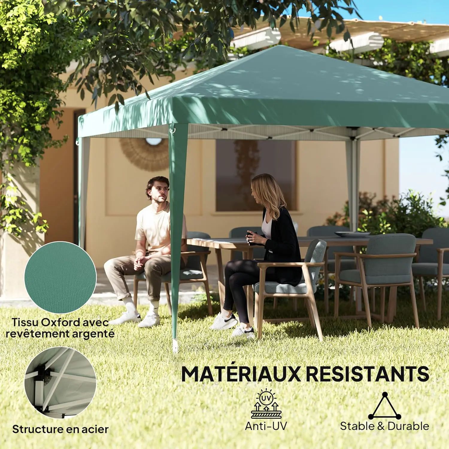 Tonnelle en acier vert 9 m² vue 3
