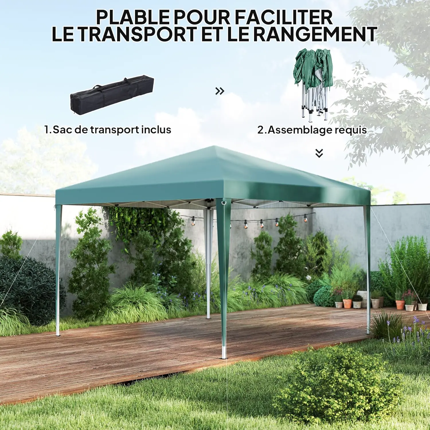 Tonnelle en acier vert 9 m² vue 4