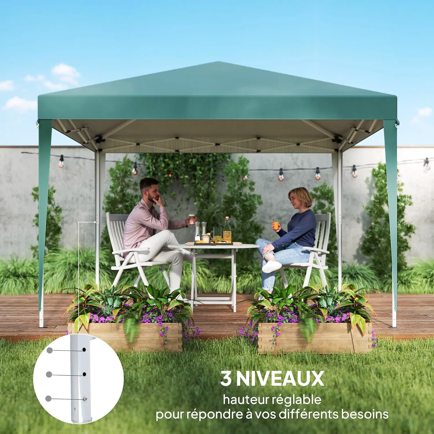 Tonnelle en acier vert 9 m² vue 6