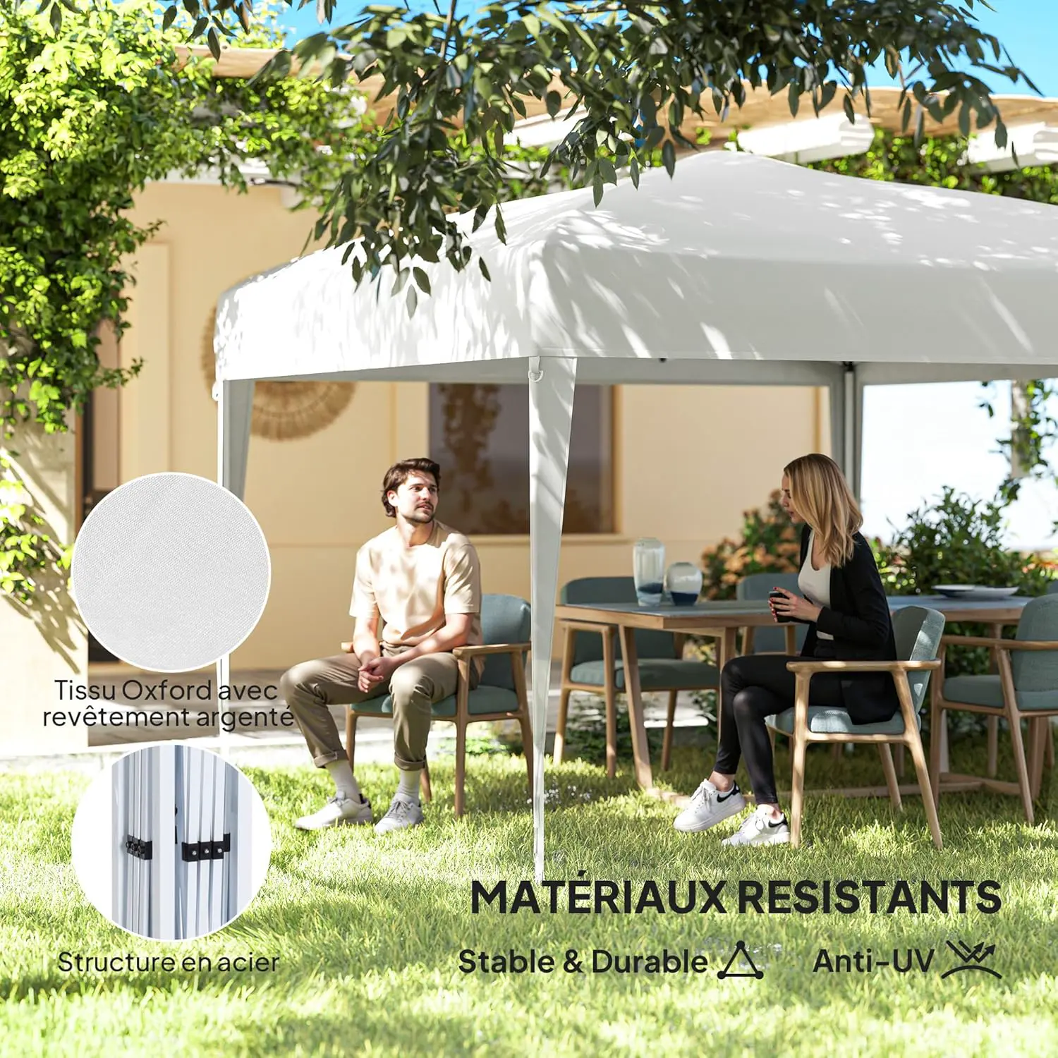 Tonnelle en métal blanc 3x3m vue 3