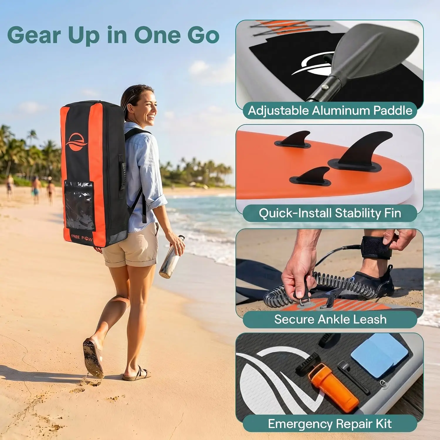 Paddle gonflable en aluminium orange vue 8