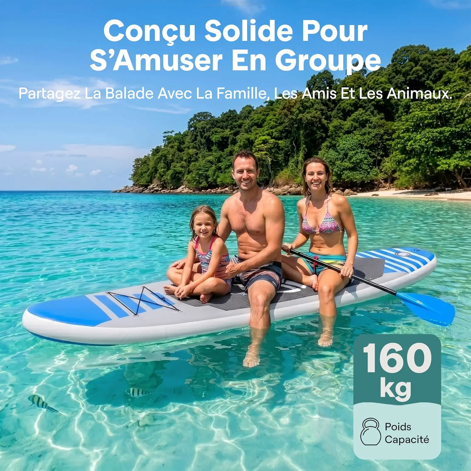 Paddle gonflable en aluminium bleu vue 2