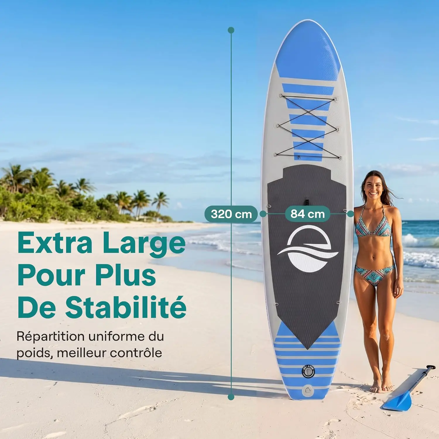 Paddle gonflable en aluminium bleu vue 3