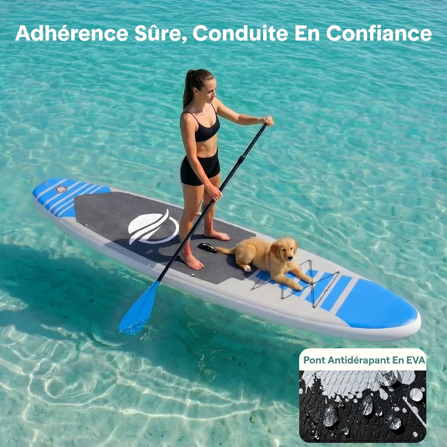 Paddle gonflable en aluminium bleu vue 4