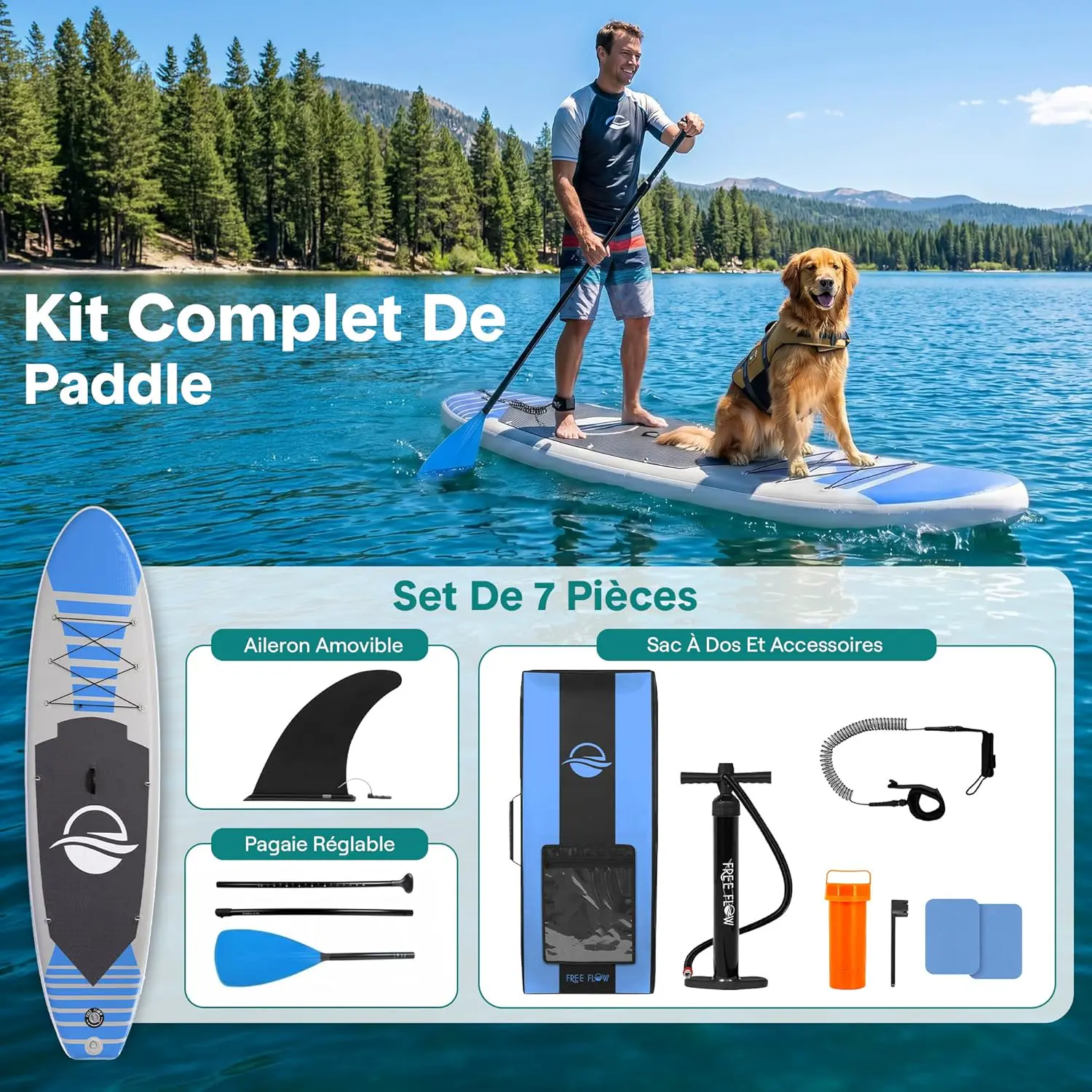 Paddle gonflable en aluminium bleu vue 5