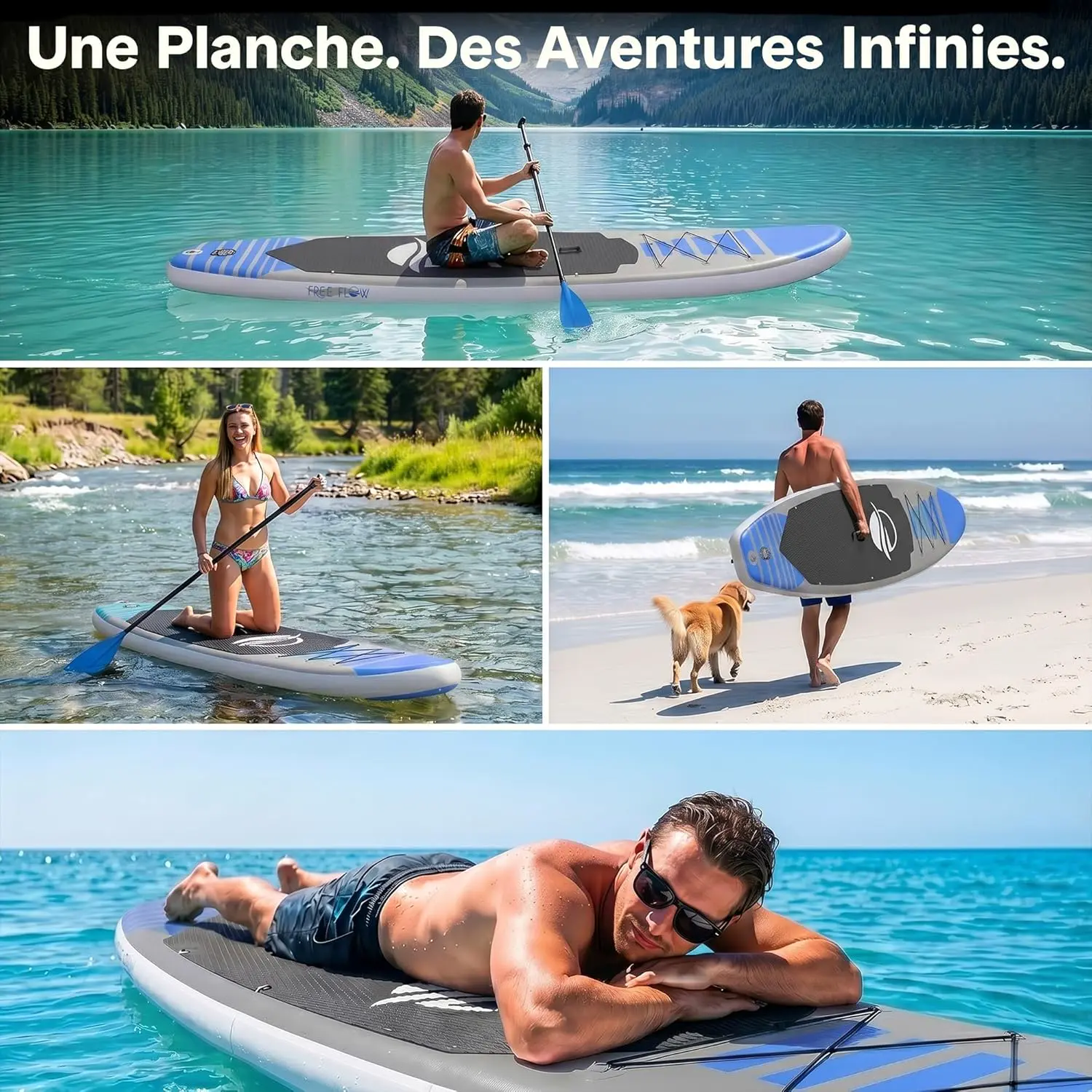 Paddle gonflable en aluminium bleu vue 6