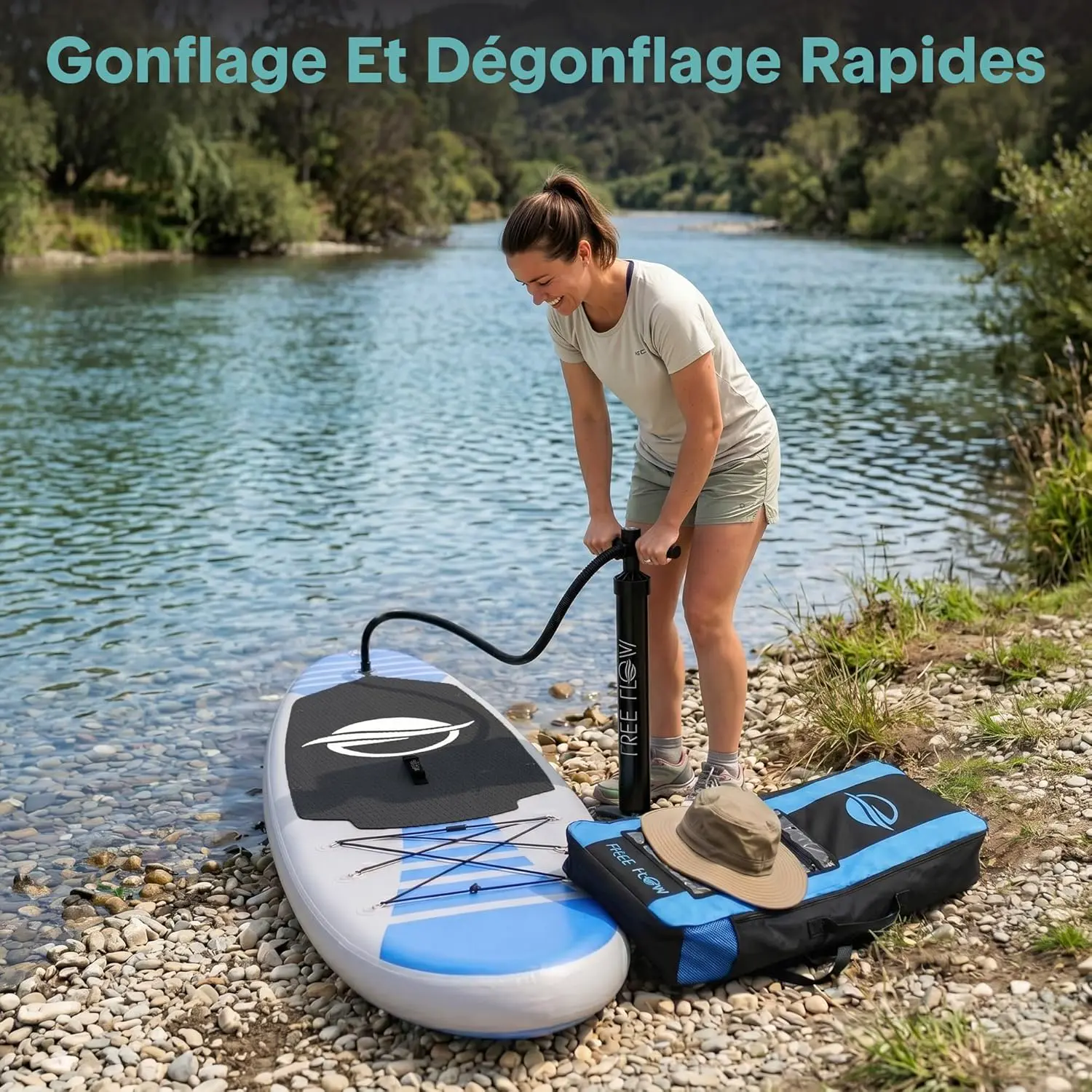 Paddle gonflable en aluminium bleu vue 7