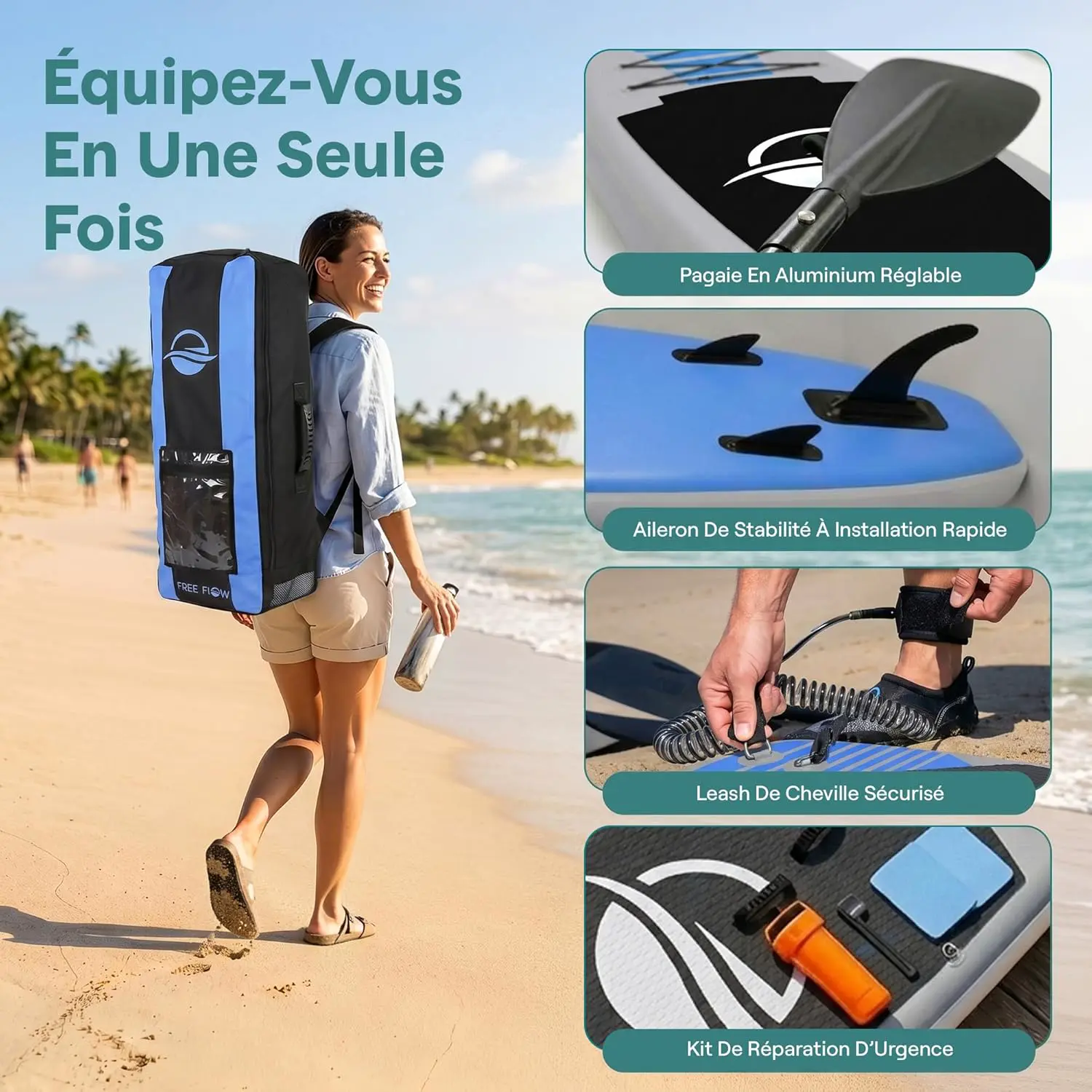 Paddle gonflable en aluminium bleu vue 8