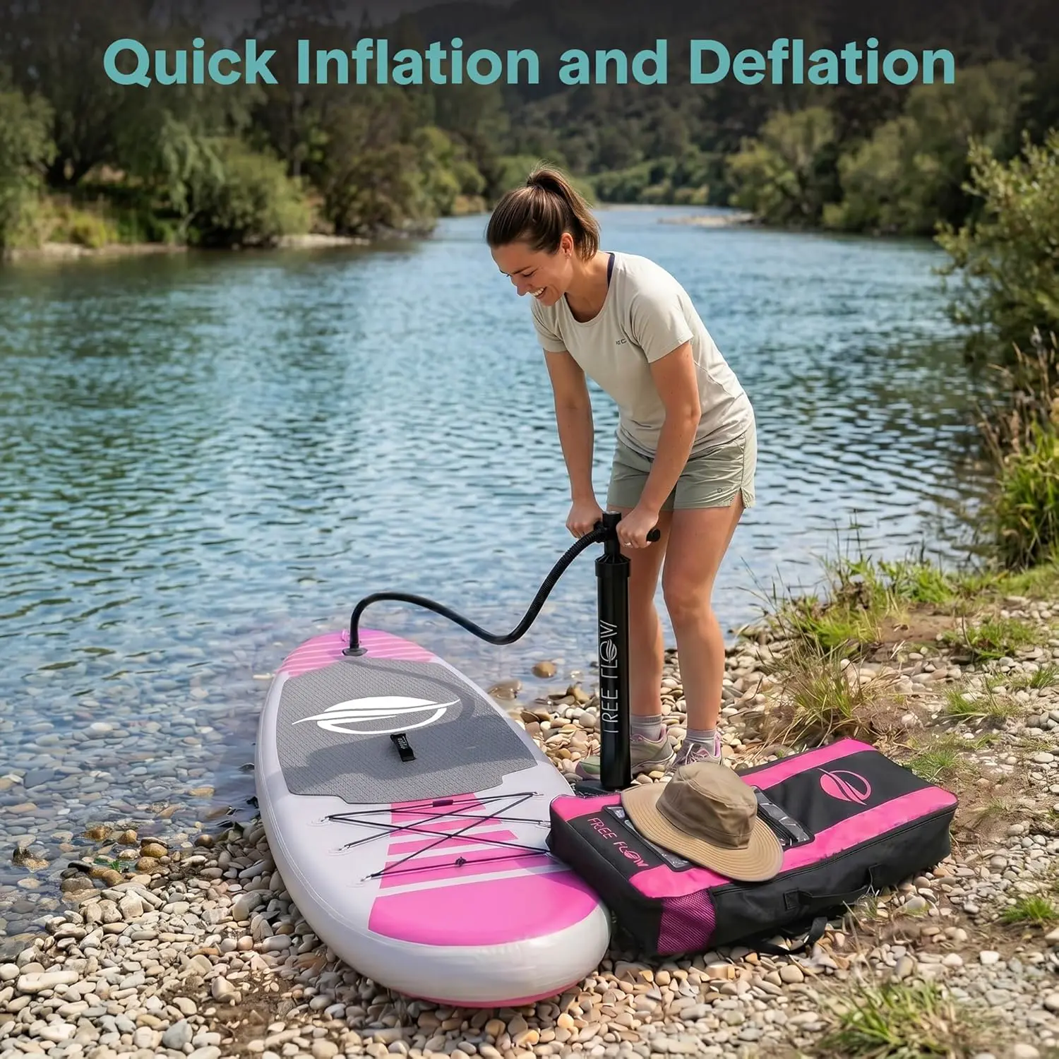 Paddle gonflable en aluminium rose vue 2