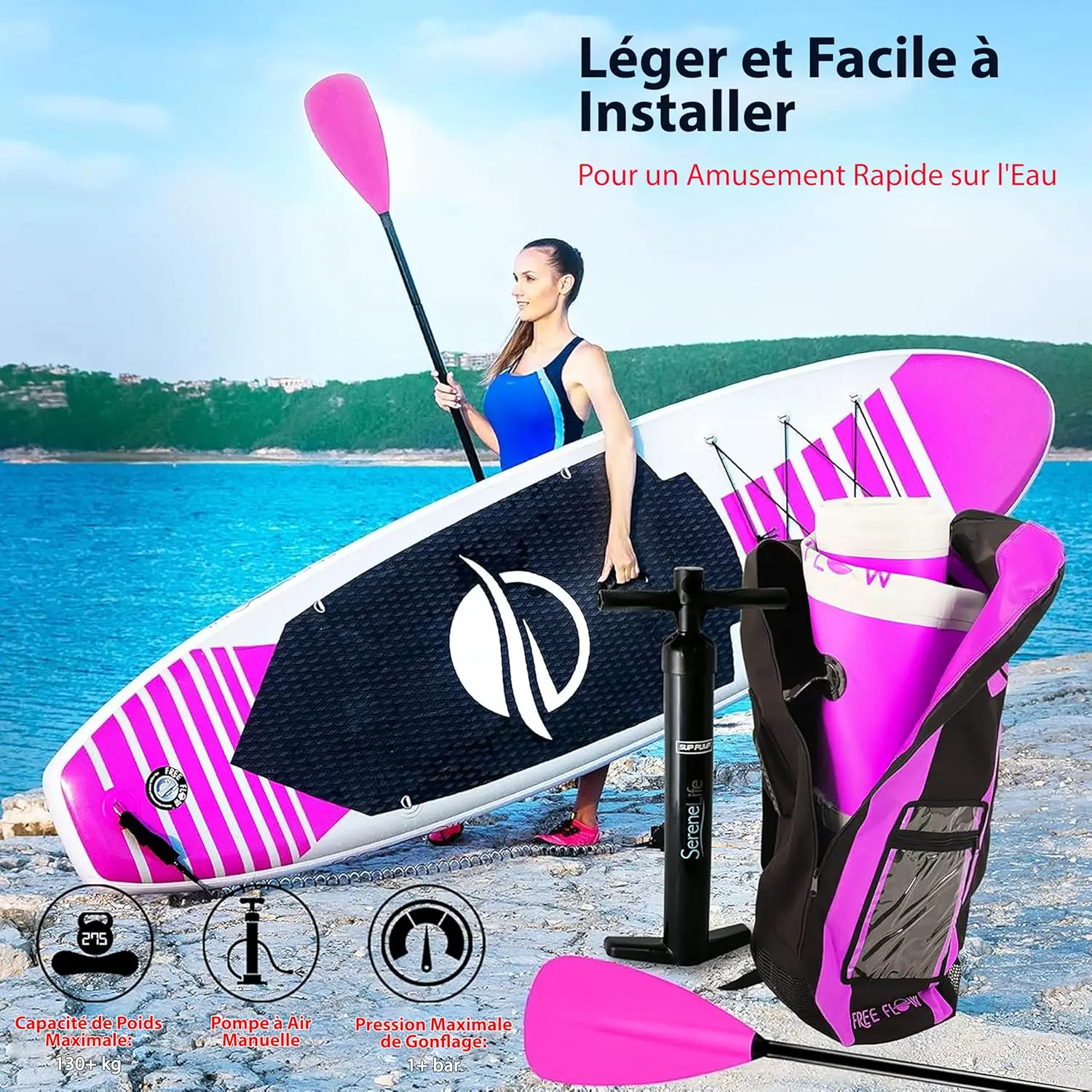 Paddle gonflable en aluminium rose vue 4
